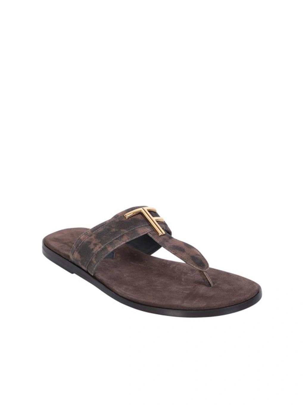 Leather Sandals In Grey Product Image