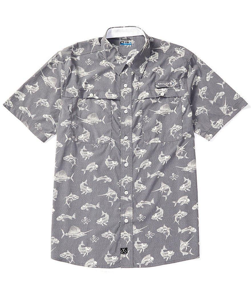 Salt Life Short Sleeve Fish 'N Bones Reverse Print Woven Shirt Product Image