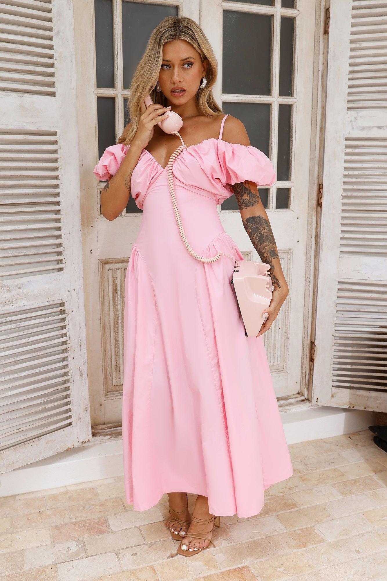 Fun Loving Off Shoulder Midi Dress Pink product image