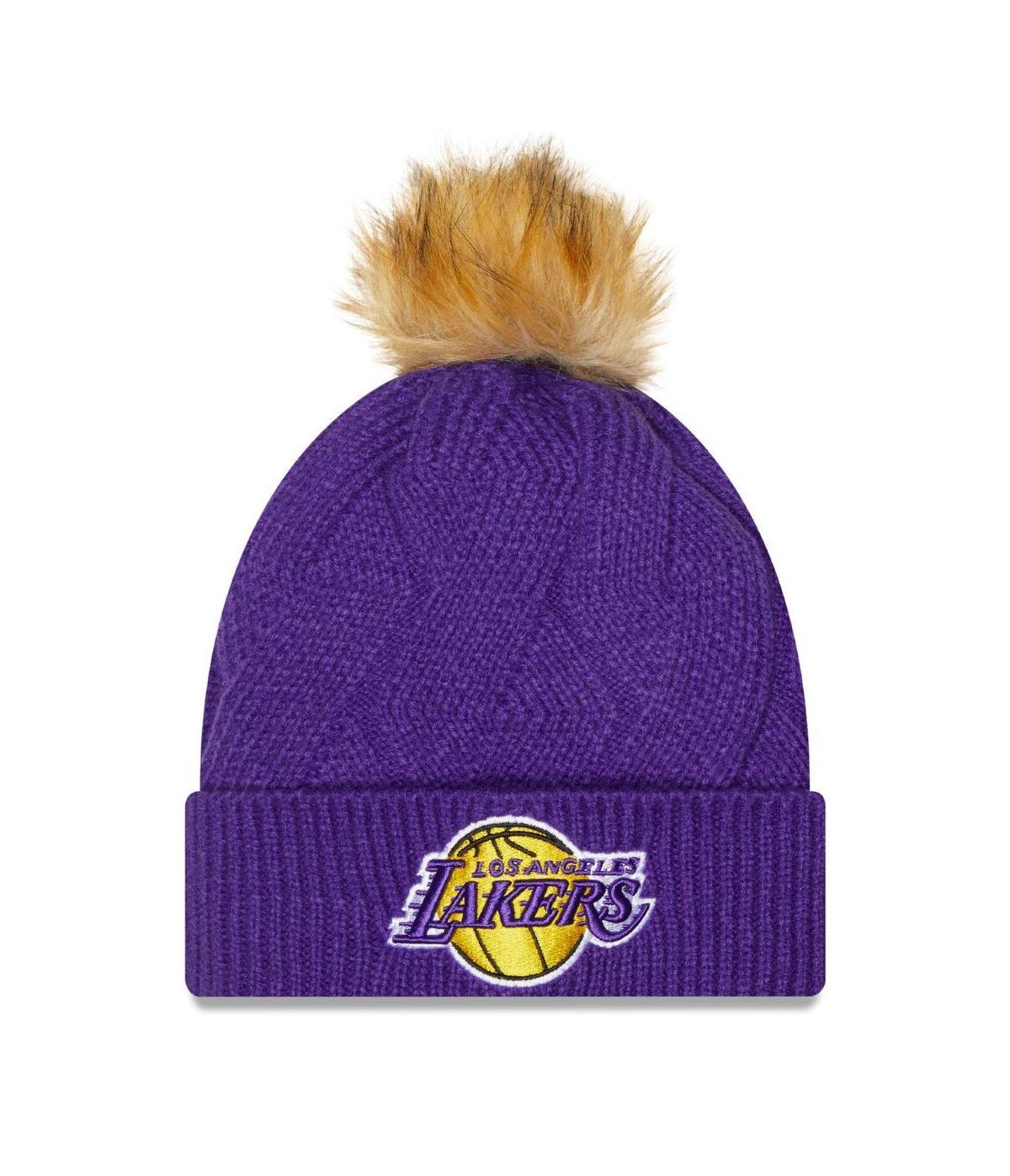 Womens New Era Los Angeles Lakers Snowy Cuffed Knit Hat with Pom Product Image