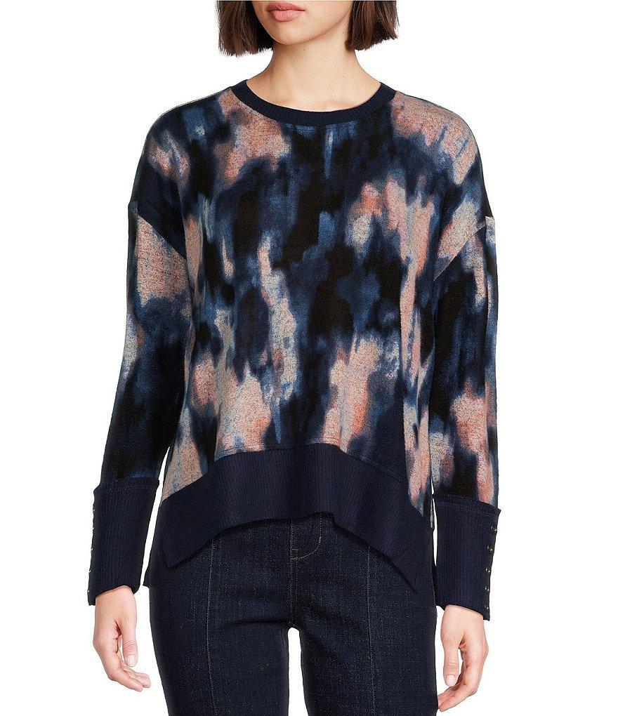 Westbound Abstract Print Long Sleeve Crew Neck Button Cuff Top Product Image