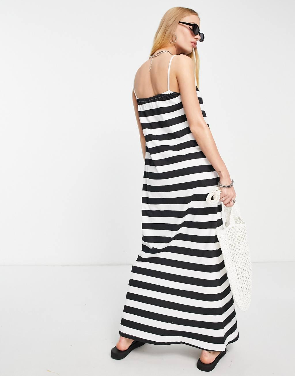 Only maxi cami sundress in black & white stripe Product Image