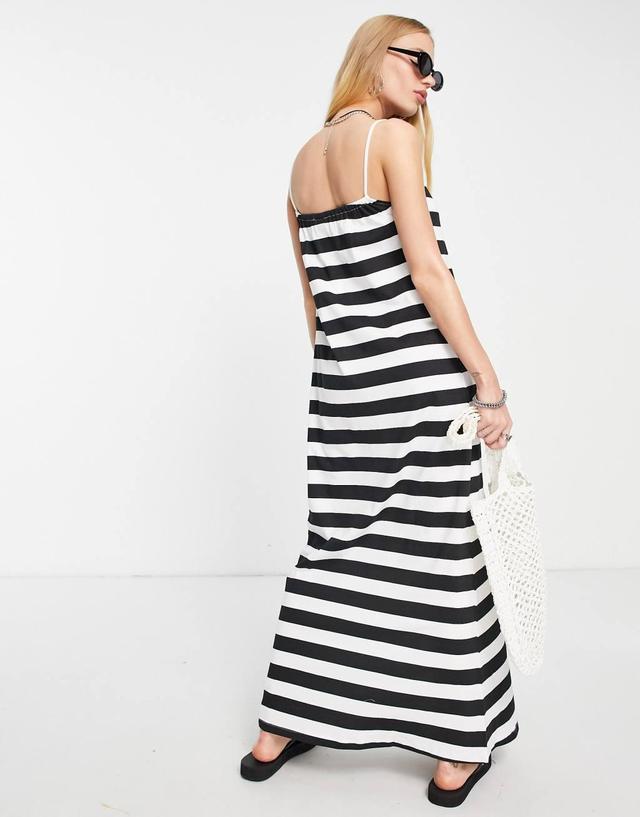 Only maxi cami sundress in black & white stripe Product Image