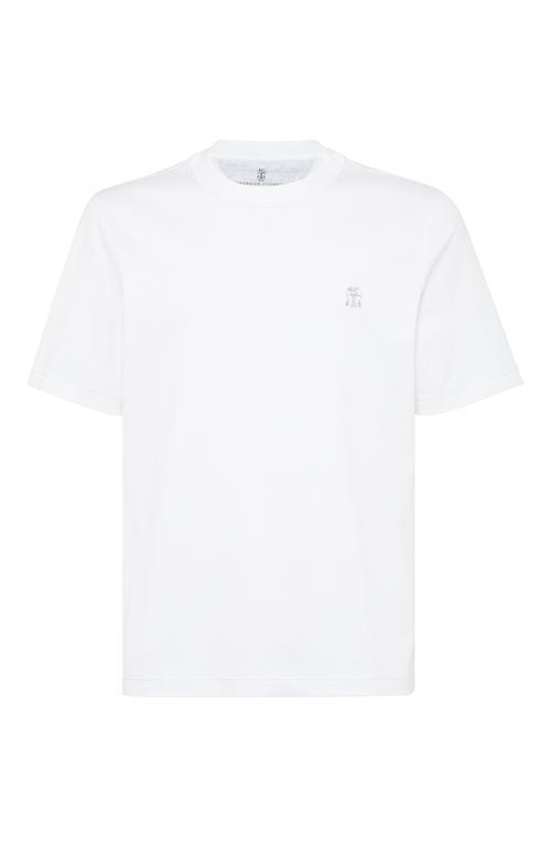 BRUNELLO CUCINELLI Men's Cotton Jersey Crew Neck T-shirt With Logo In White Product Image