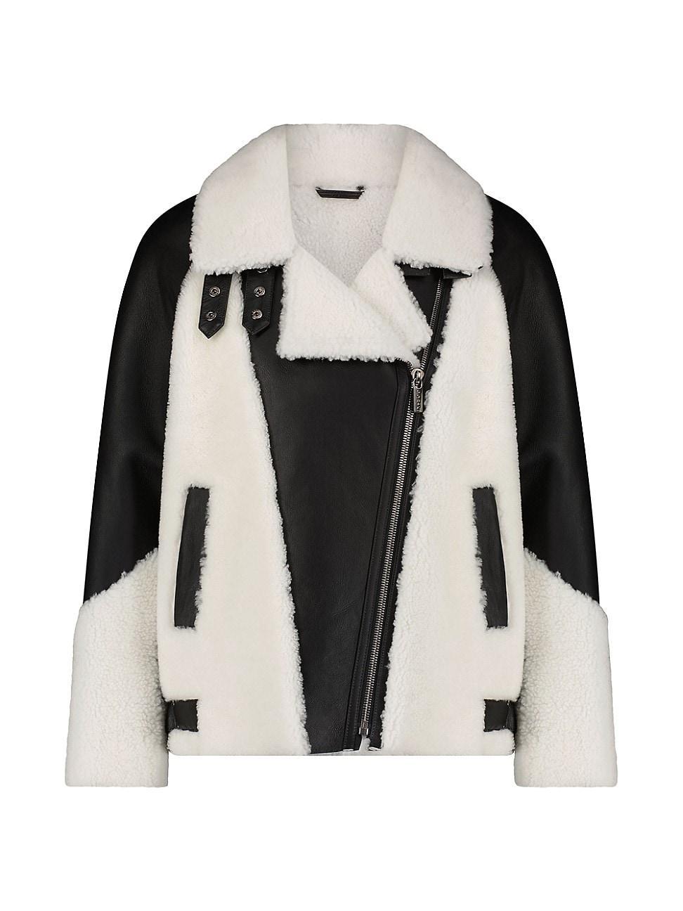 Womens Shearling Lamb Zip Moto Jacket Product Image