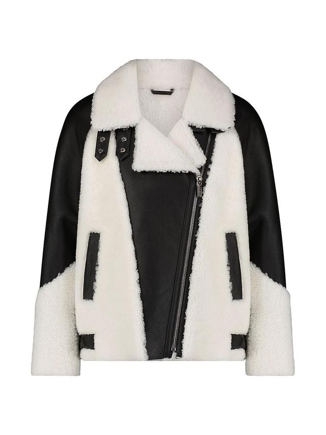 Womens Shearling Lamb Zip Moto Jacket Product Image