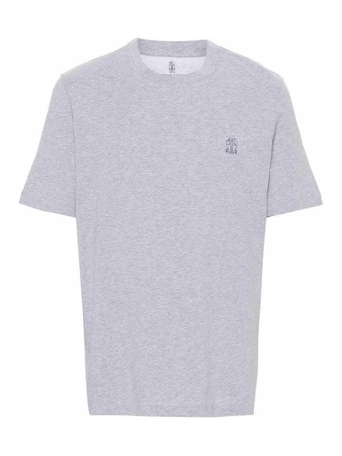 BRUNELLO CUCINELLI Men's Logo Cotton T-shirt In Grey Product Image