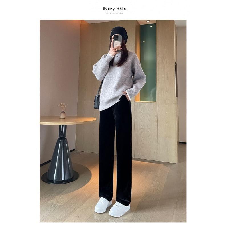 High-Waist Plain Straight Leg Pants Product Image