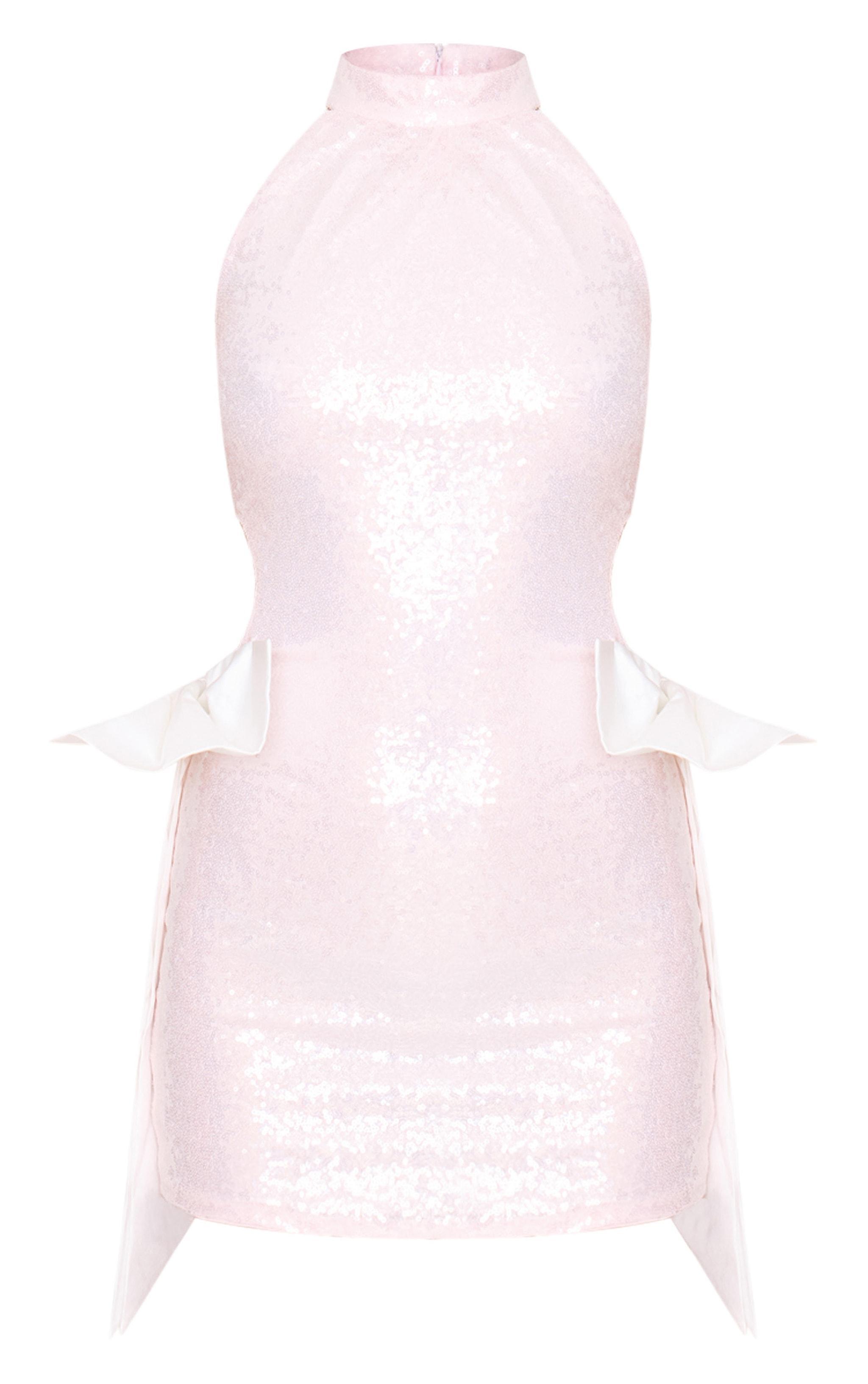 Pink Sequin Cut Out Bow Detail Mini Dress Product Image