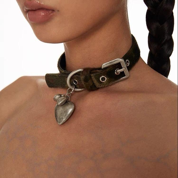 Heart Pendant Buckled Choker Product Image