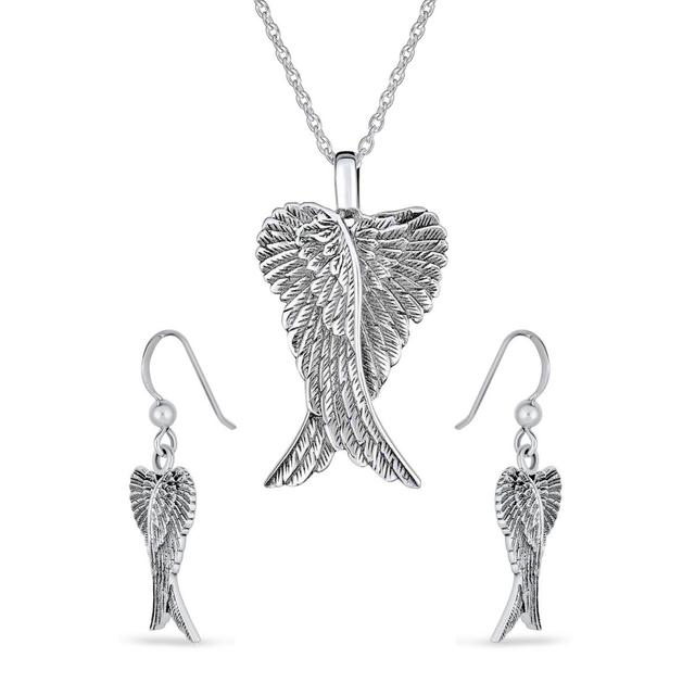 Bling Jewelry Jewelry Set Amulet Feathered Heart Guardian Angel Wing Pendant Necklace Dangle Earrings For Women Sterling Silver Product Image