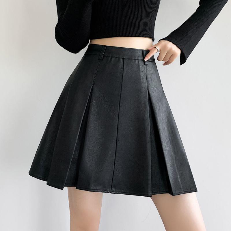 High Waist Plain Mini A-Line Skort Product Image