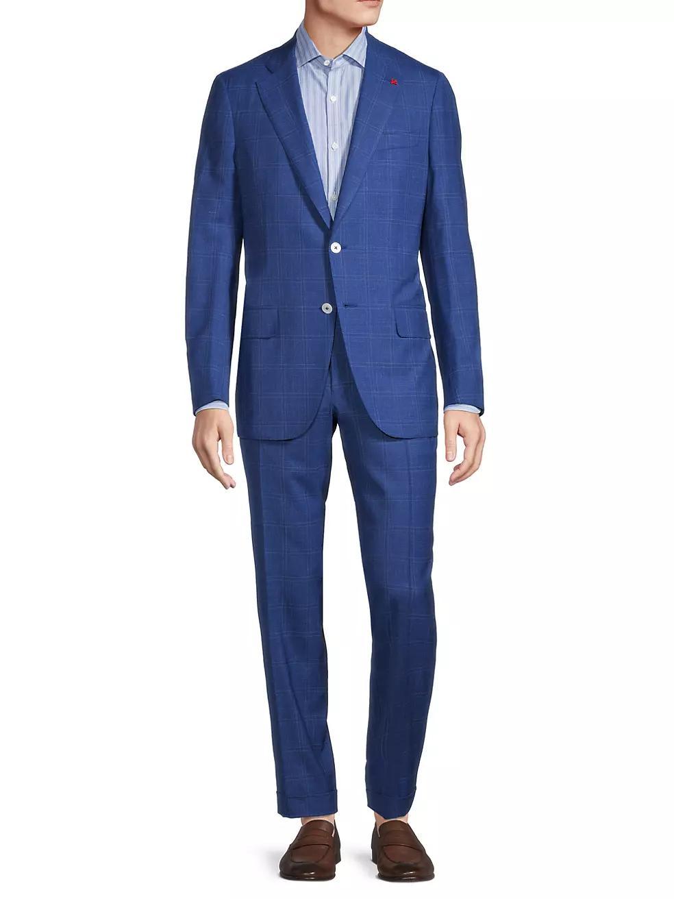 Plaid Wool-Blend Two-Button Classic-Fit Suit Product Image