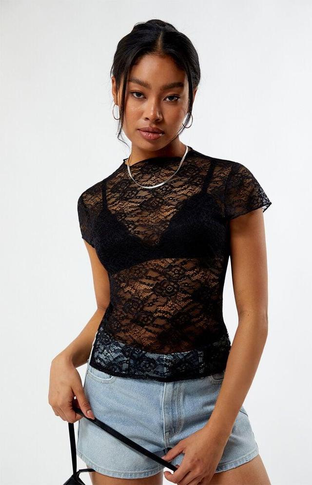 Women's Lace Tie Back Short Sleeve Top Product Image