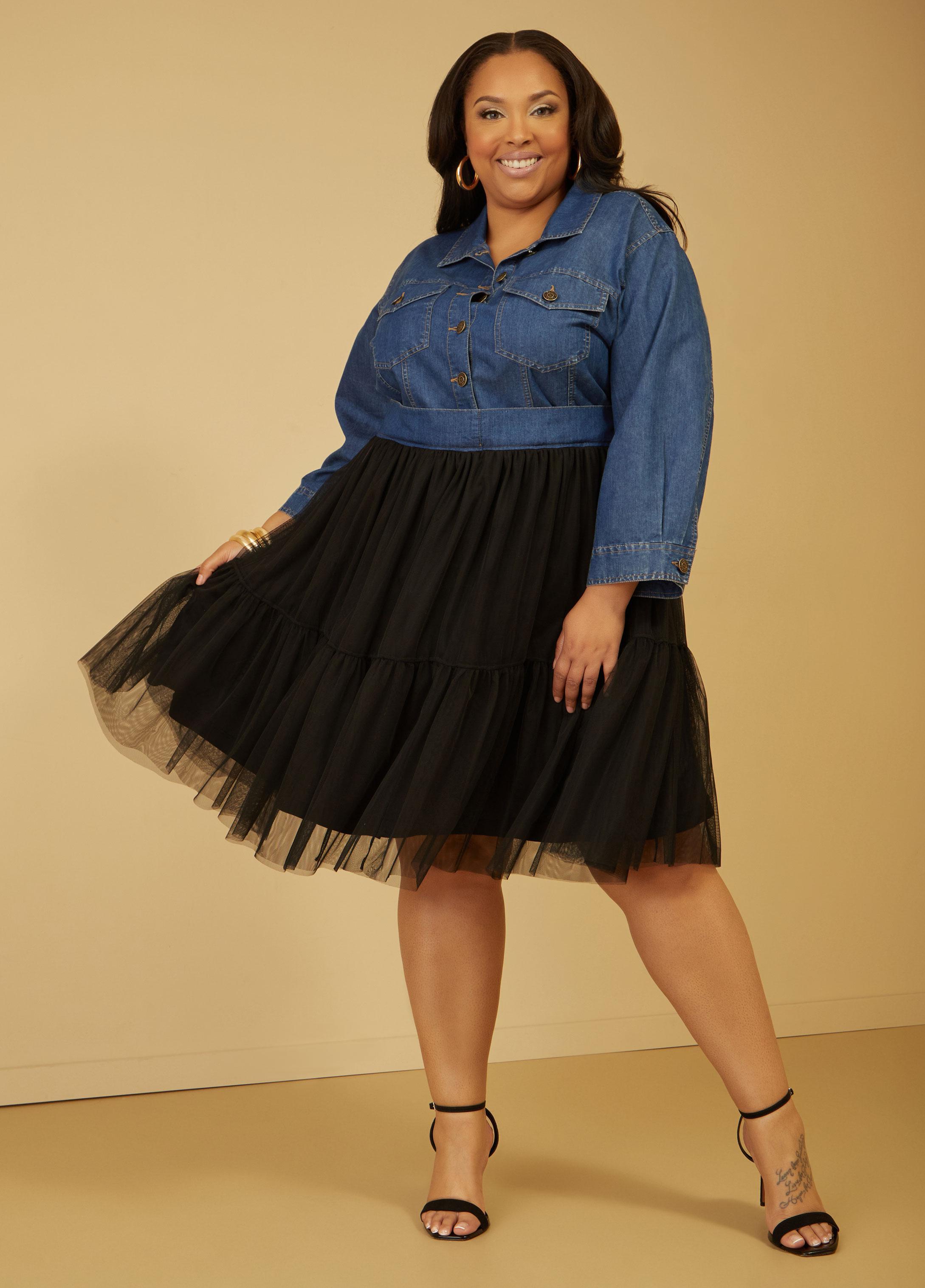 Plus Size Tulle And Chambray Shirtdress Ashley Stewart product image