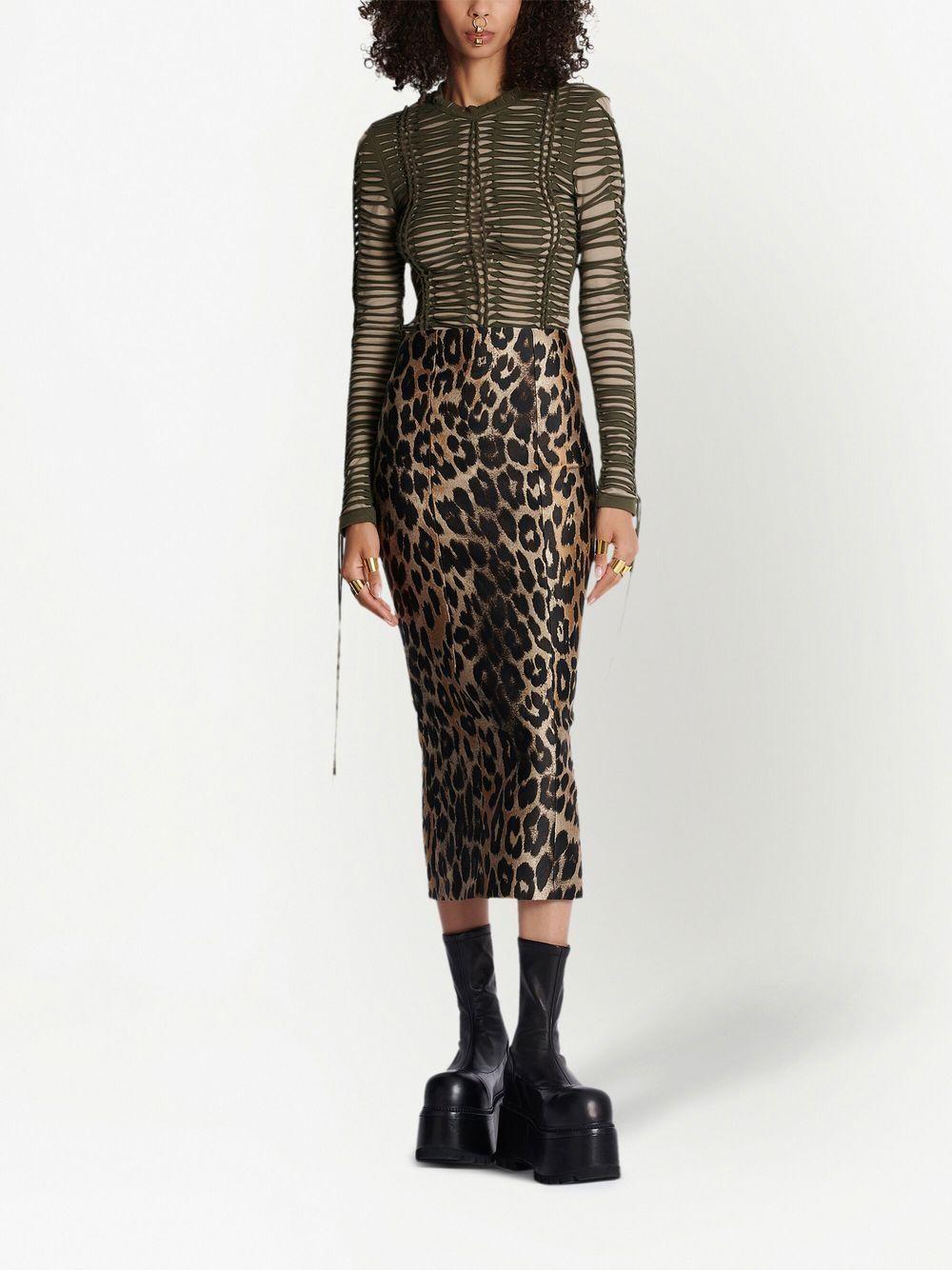 Leopard Jacquard Midi Pencil Skirt In Natural Print Product Image