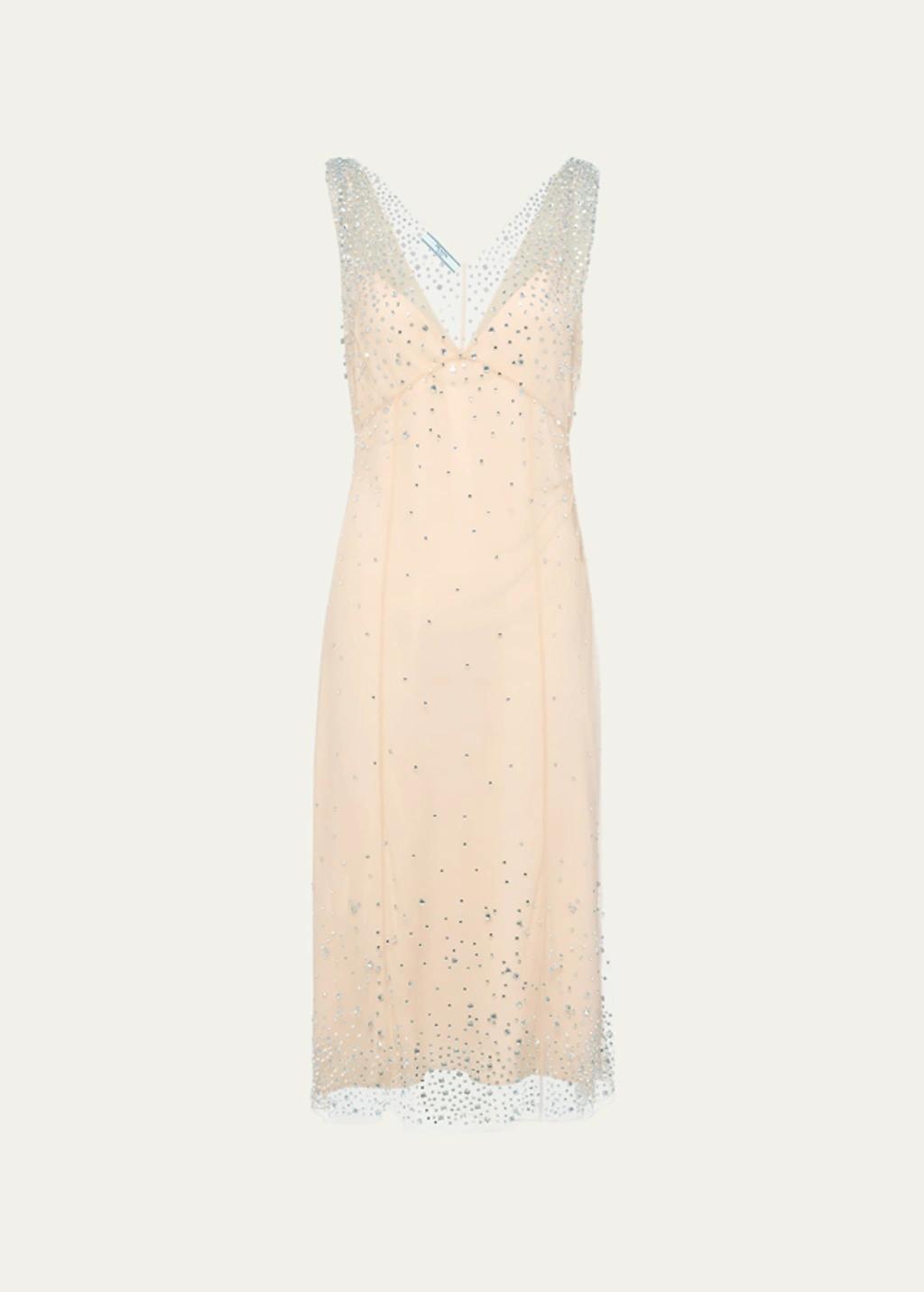 Embroidered Tulle Dress In Beige Product Image