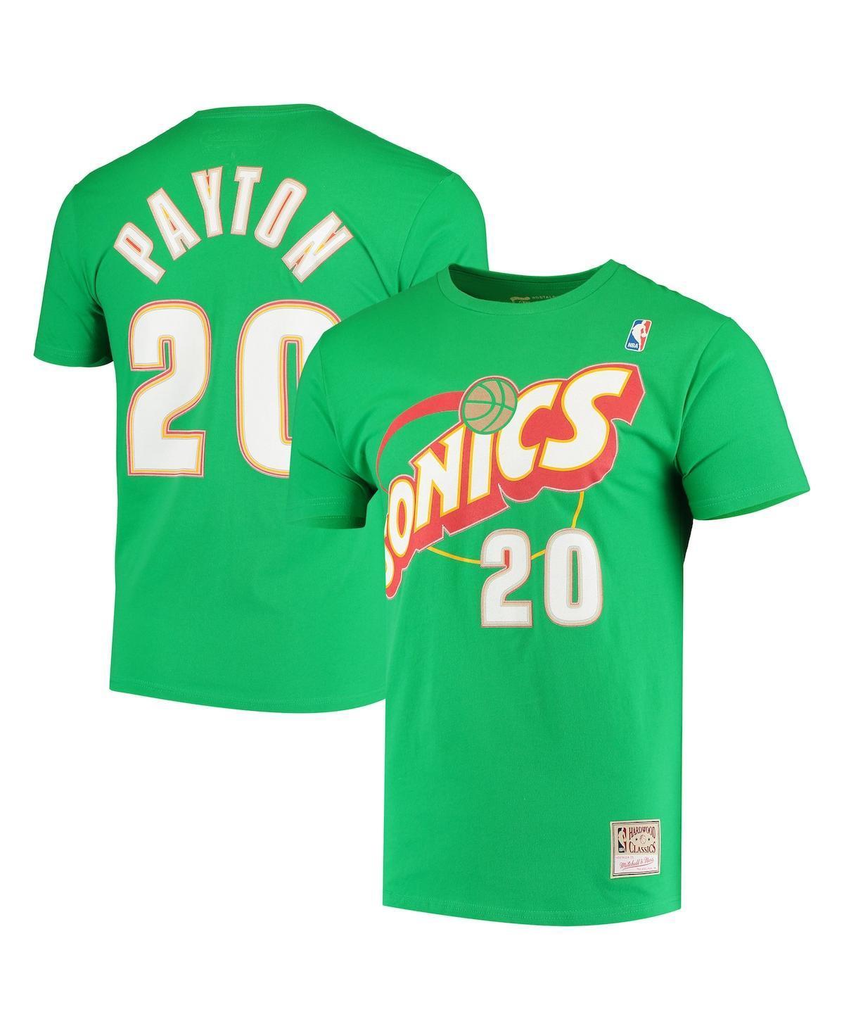 Mens Mitchell & Ness Gary Payton Green Seattle SuperSonics Hardwood Classics Stitch Name and Number T-shirt Product Image