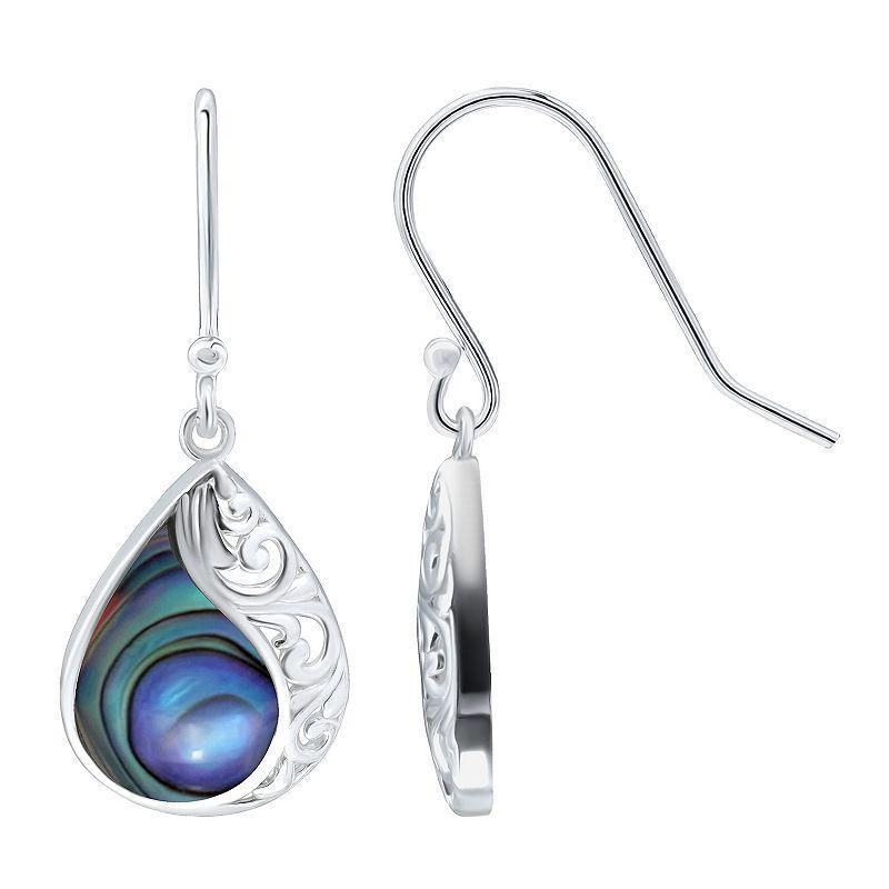 Aleure Precioso Silver Plated Abalone Filigree Teardop Earrings, Womens, Silver Tone Team Product Image