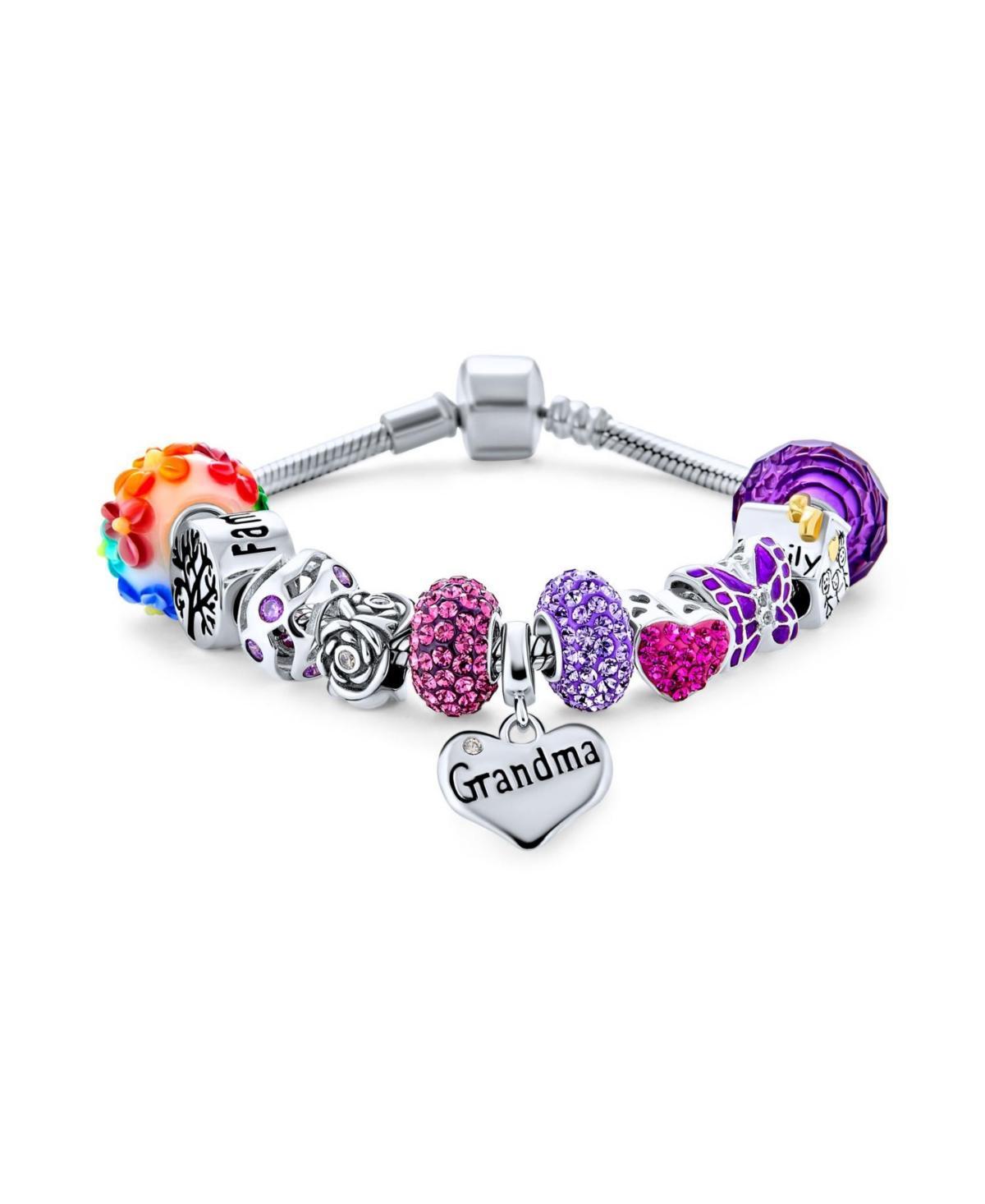 Bling Jewelry Love Grandma Family Themed Starter Beads Multi Charm Bracelet For Grand Mother Women .925 Sterling Silver Snake Chain European Barrel Sn Product Image