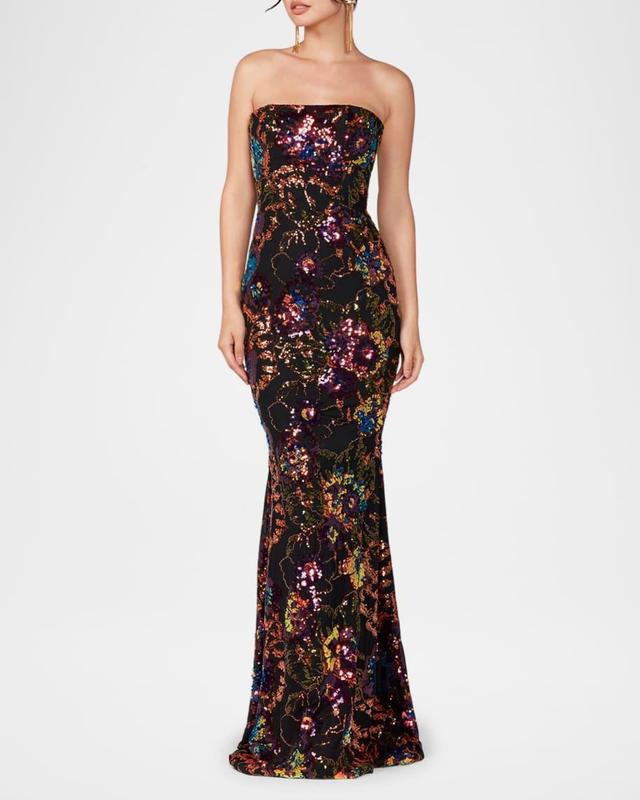 Helen Strapless Floral Sequined Gown  Product Image