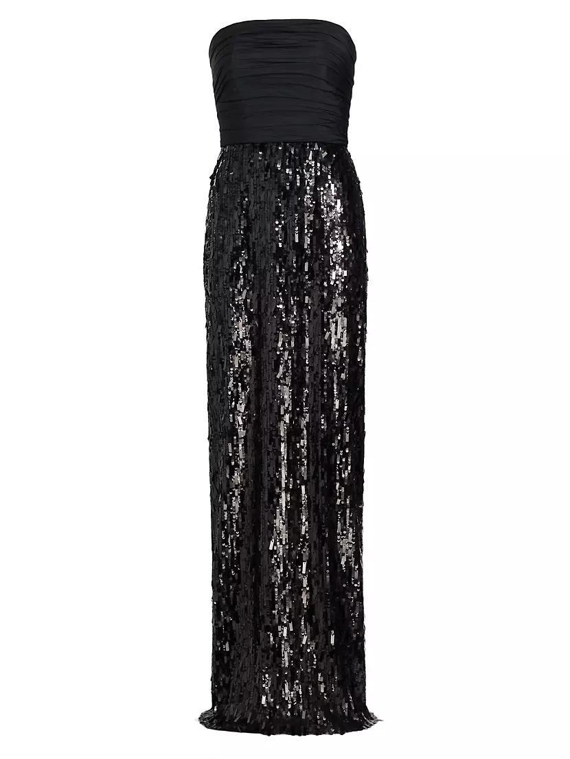 Strapless Ruched Sequin Gown Product Image