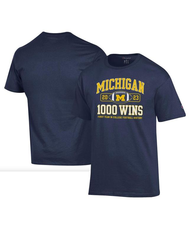 Mens Champion Navy Michigan Wolverines Football 1,000 Wins T-shirt Product Image