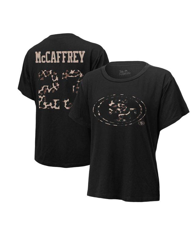 Womens Majestic Threads Christian McCaffrey Black San Francisco 49ers Leopard Player Name and Number Tri-Blend T-shirt Product Image