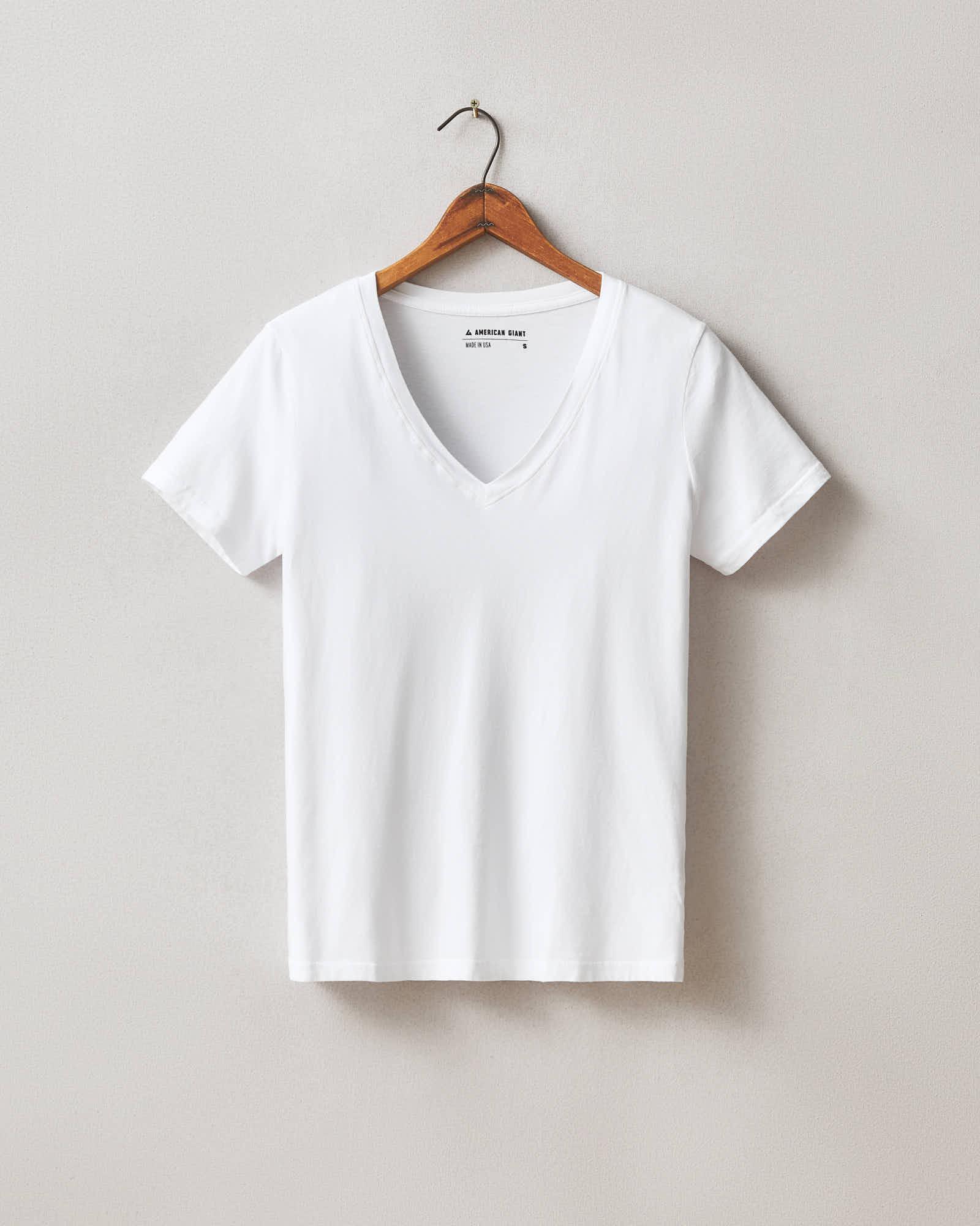 Classic Cotton V-Neck Tee - White Female Product Image