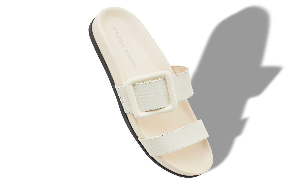 MAYFU White Calf Leather Buckle Detail Flat Mules Product Image