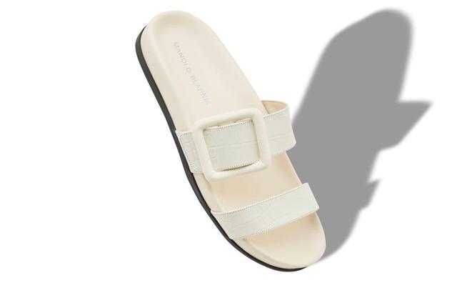 MAYFU White Calf Leather Buckle Detail Flat Mules Product Image