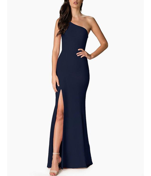 Dress the Population Amy Asymmetrical One Shoulder Neck Front Slit Sleeveless Gown Product Image