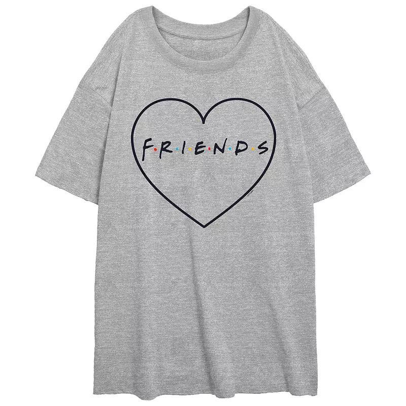 Juniors Friends Heart Logo Oversized Graphic Tee, Womens Athletic Grey Product Image