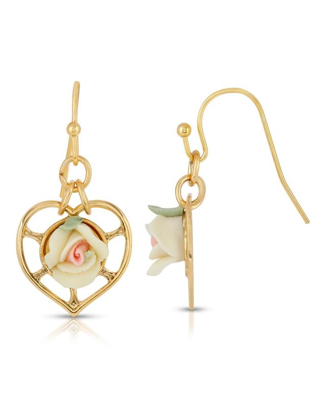 1928 14k Gold-Dipped Heart With Porcelain Rose Earrings, Womens, Pink Product Image