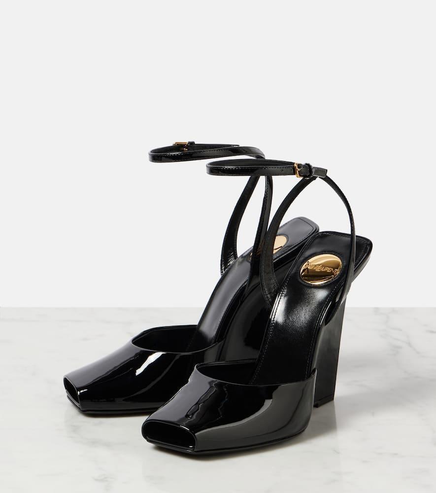 SAINT LAURENT La Scandale Patent-leather Wedge Sandals In Black Product Image