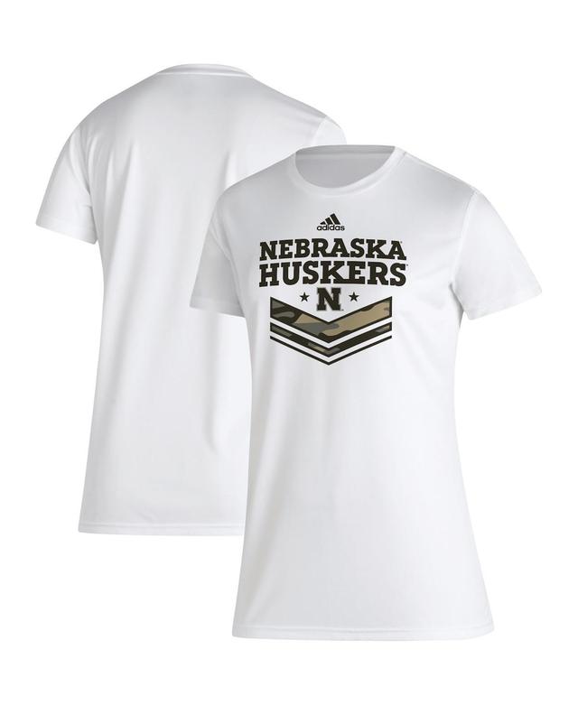 Womens adidas White Nebraska Huskers Military-Inspired Appreciation Aeroready T-shirt Product Image