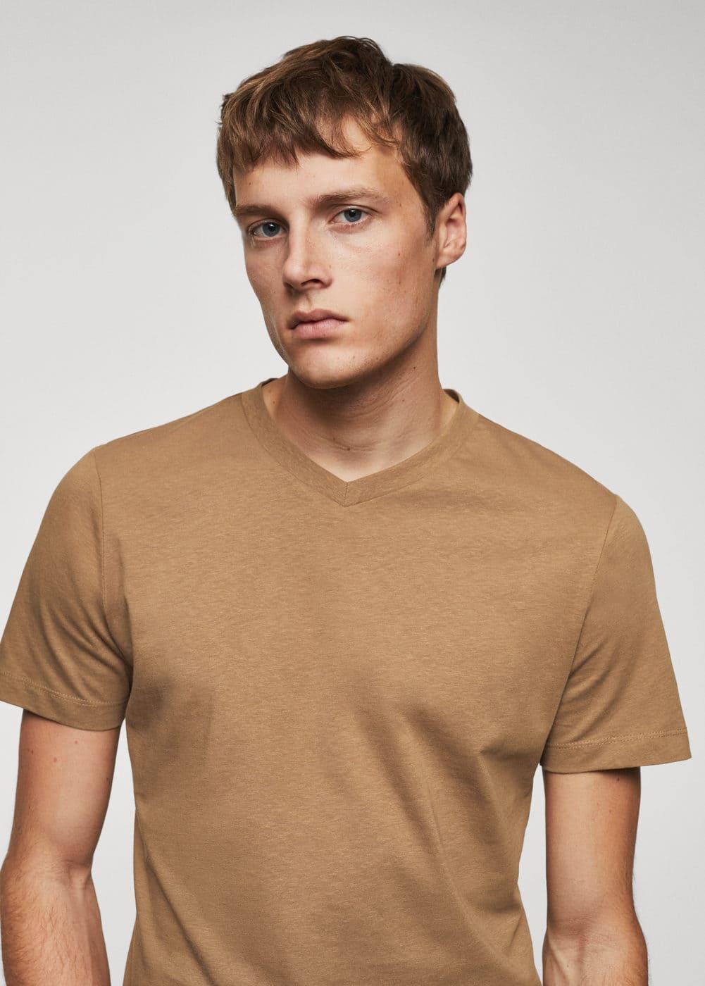 MANGO MAN - Basic cotton V-neck T-shirt medium brownMen Product Image