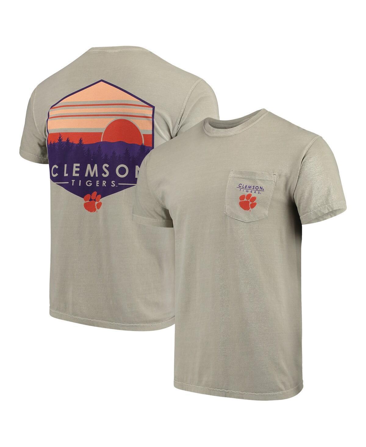 Mens Tan Clemson Tigers Landscape Shield Comfort Colors Pocket T-Shirt Product Image