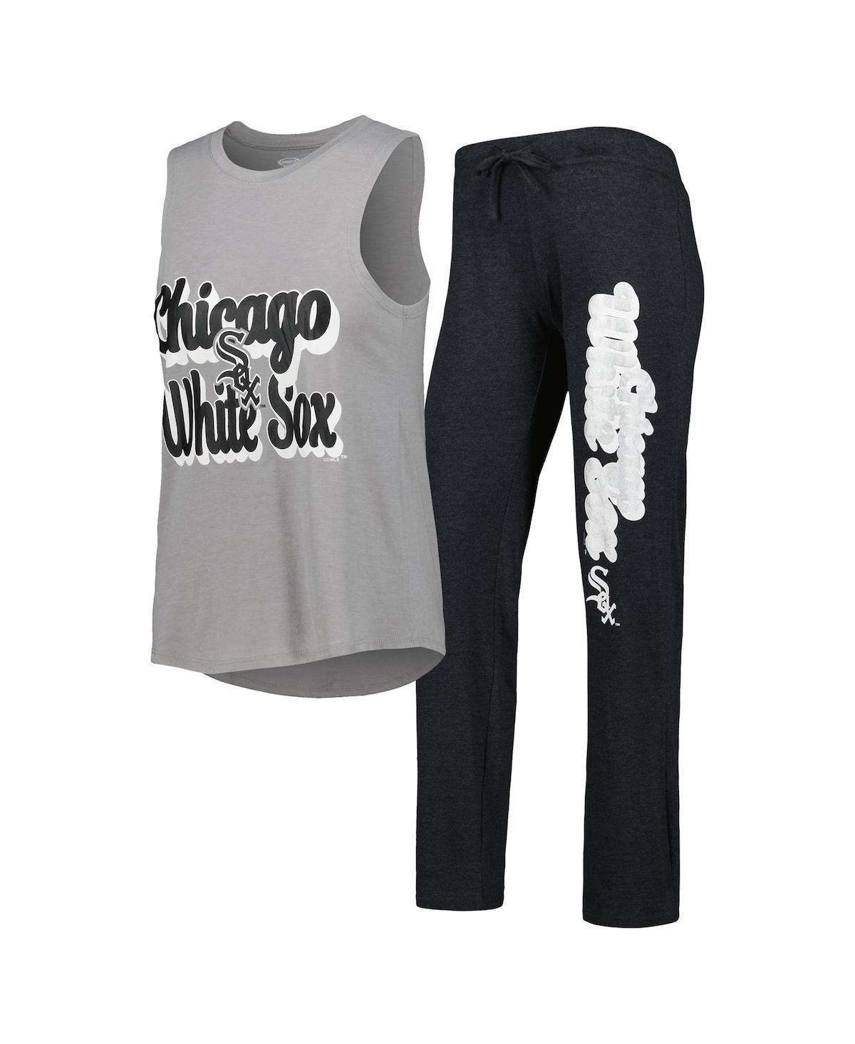 Womens Concepts Sport Black/Gray Chicago White Sox Wordmark Meter Muscle Tank Top & Pants Sleep Set Product Image