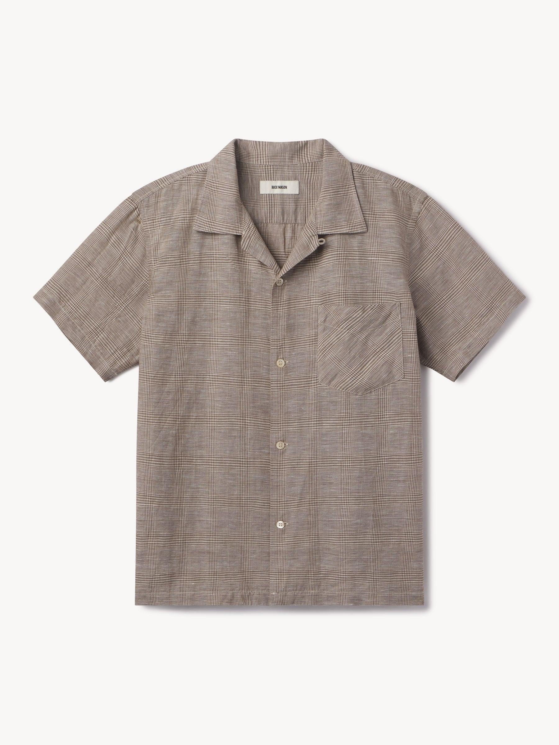 Warm Grey/Khaki Plaid Breeze Cotton Linen S/S Camp Shirt Product Image