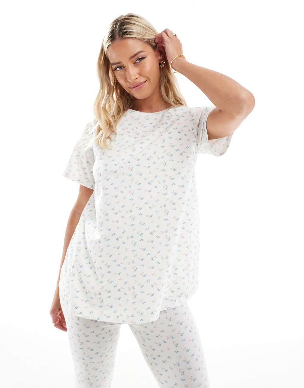 ASOS DESIGN Maternity exclusive floral print nursing tee & leggings pajama set Product Image