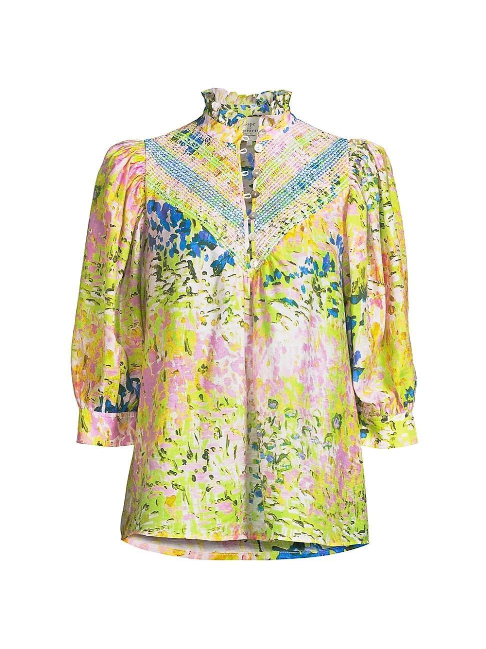 Womens Floral Smocked Blouse Product Image