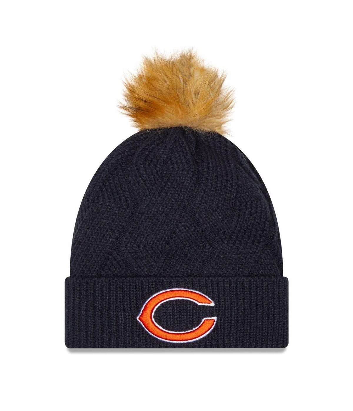 Womens New Era Navy Chicago Bears Snowy Cuffed Knit Hat with Pom Product Image