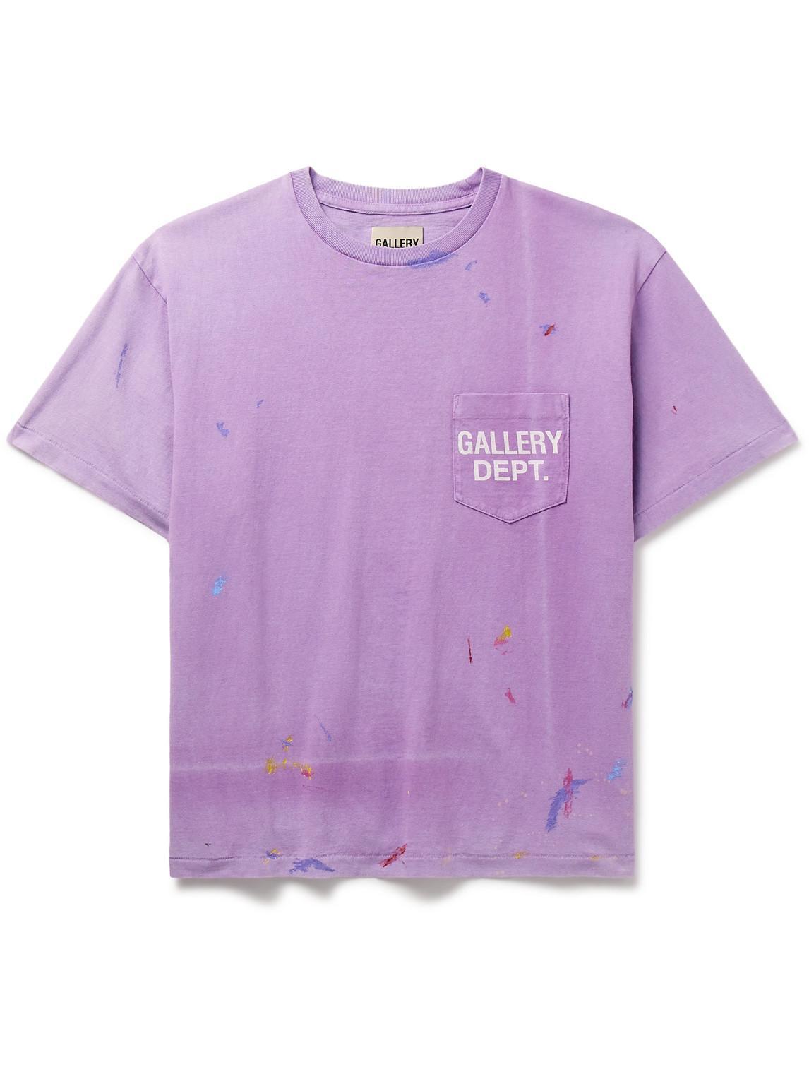 GALLERY DEPT. Logo-print Paint-splattered Cotton-jersey T-shirt In Purple Product Image