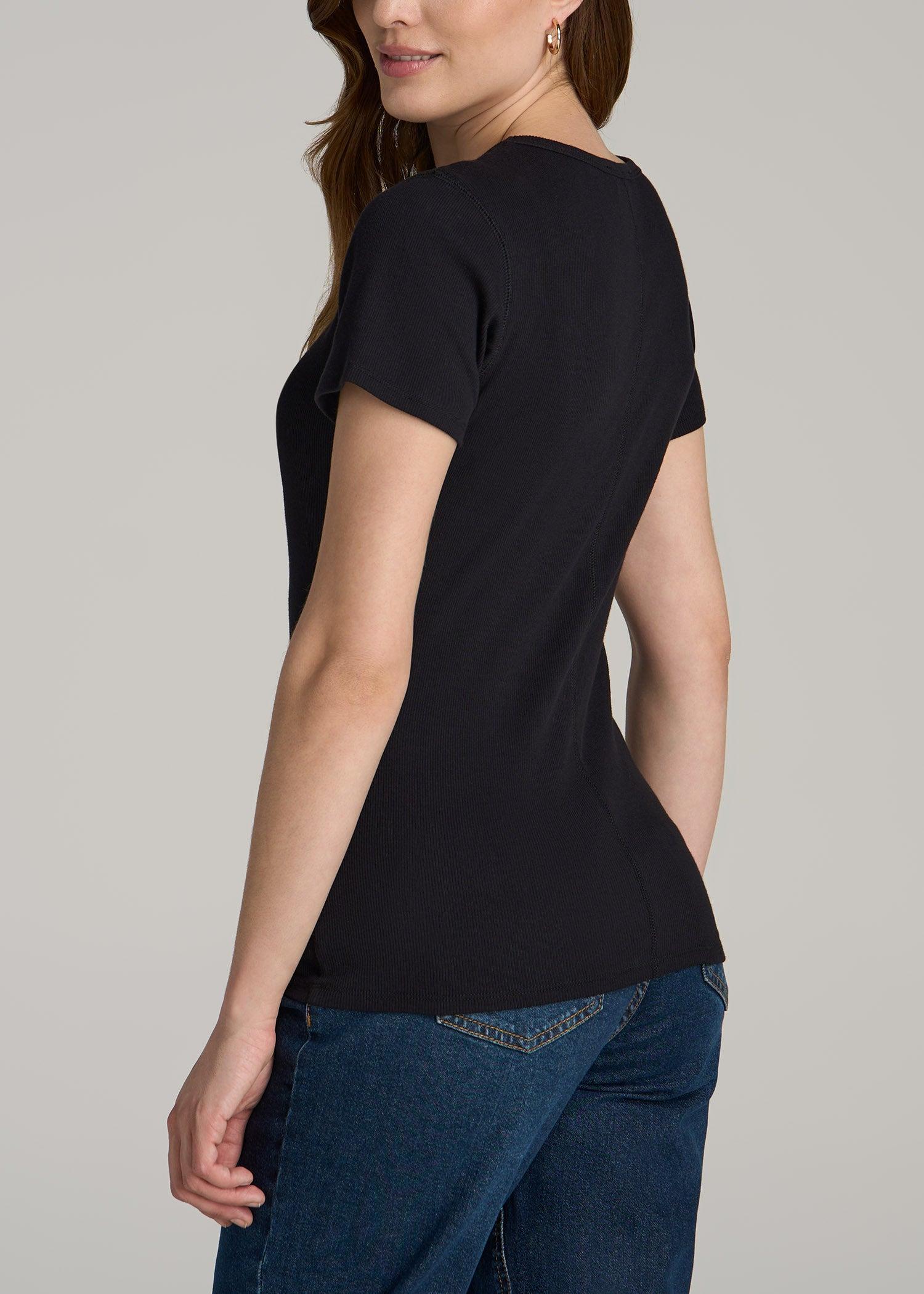 Short Sleeve Crew Neck Ribbed T-Shirt for Tall Women in Bright White Female Product Image