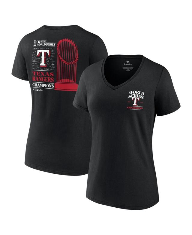 Womens Fanatics Black Texas Rangers 2023 World Series Champions Signature Roster V-Neck T-shirt Product Image