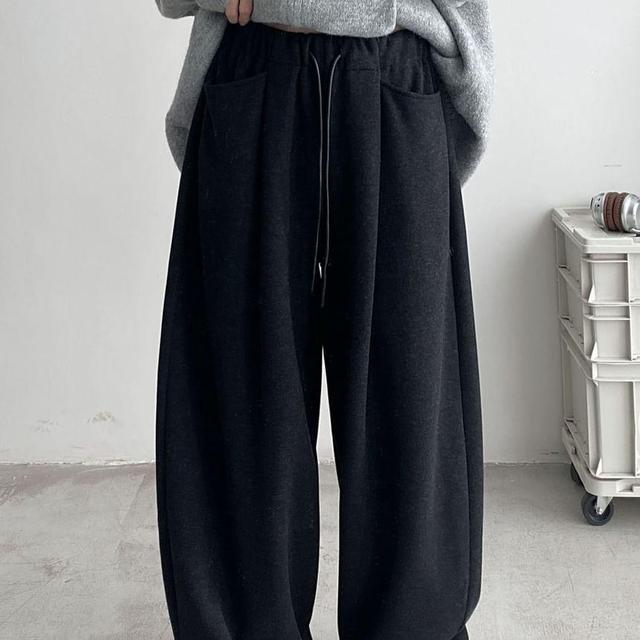 Elastic Waist Plain Wide Leg Sweatpants Product Image