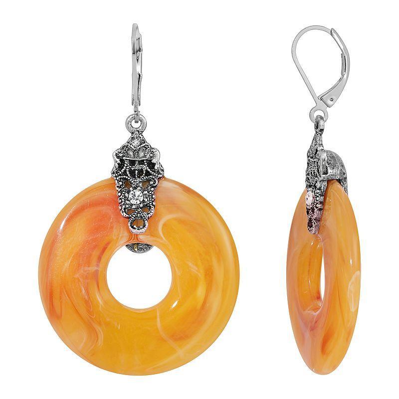 1928 Silver Tone Orange Open Circle Drop Earrings, Womens Product Image