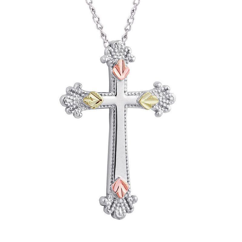 Black Hills Gold Tri-Tone Cross Pendant Necklace in Sterling Silver, Womens Product Image