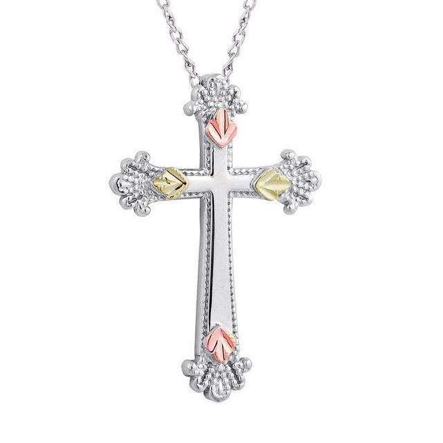 Black Hills Gold Tri-Tone Cross Pendant Necklace in Sterling Silver, Womens Multicolor Product Image